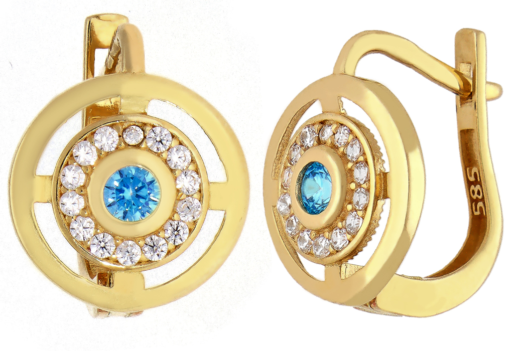 Dámske náušnice s krištáľmi zo žltého zlata