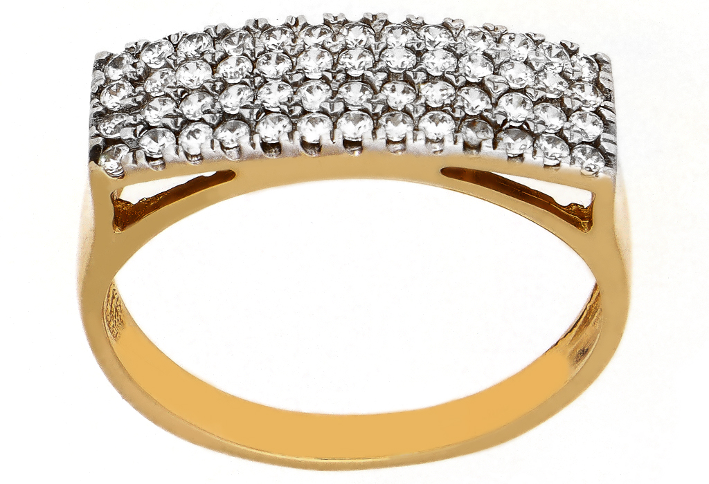 Dámsky prsteň s krištálmi zo žltého zlata