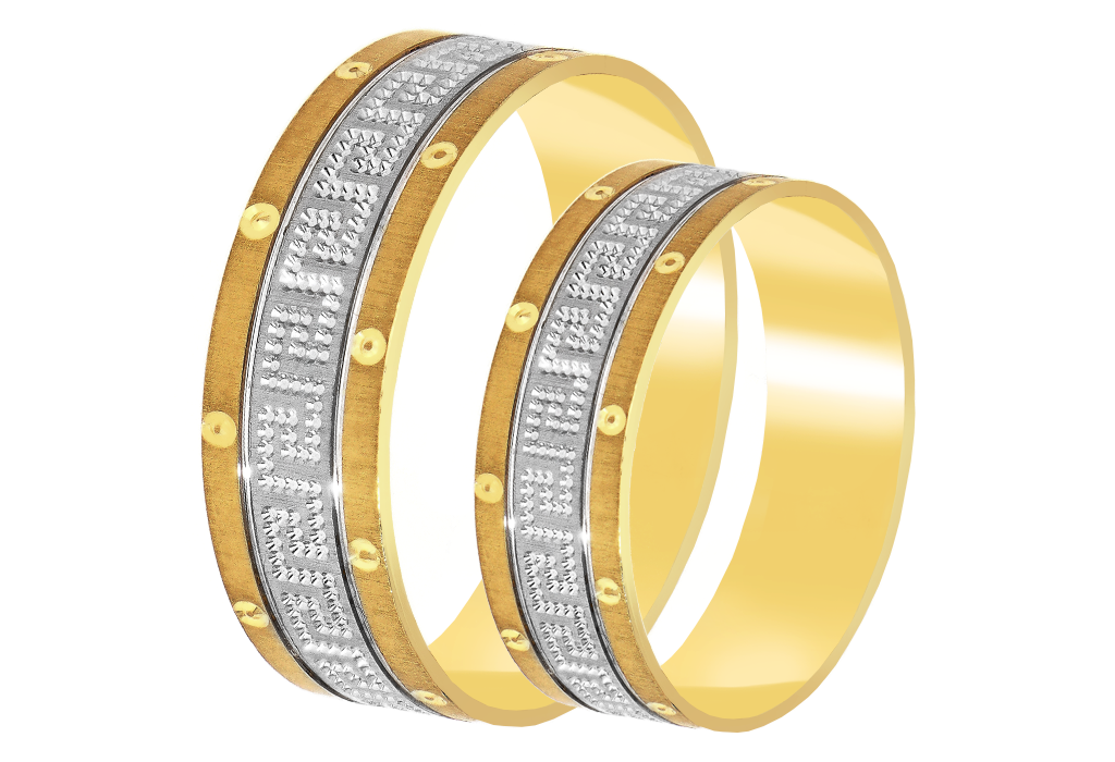 Zlaté svadobné obrúčky z gréckym vzorom