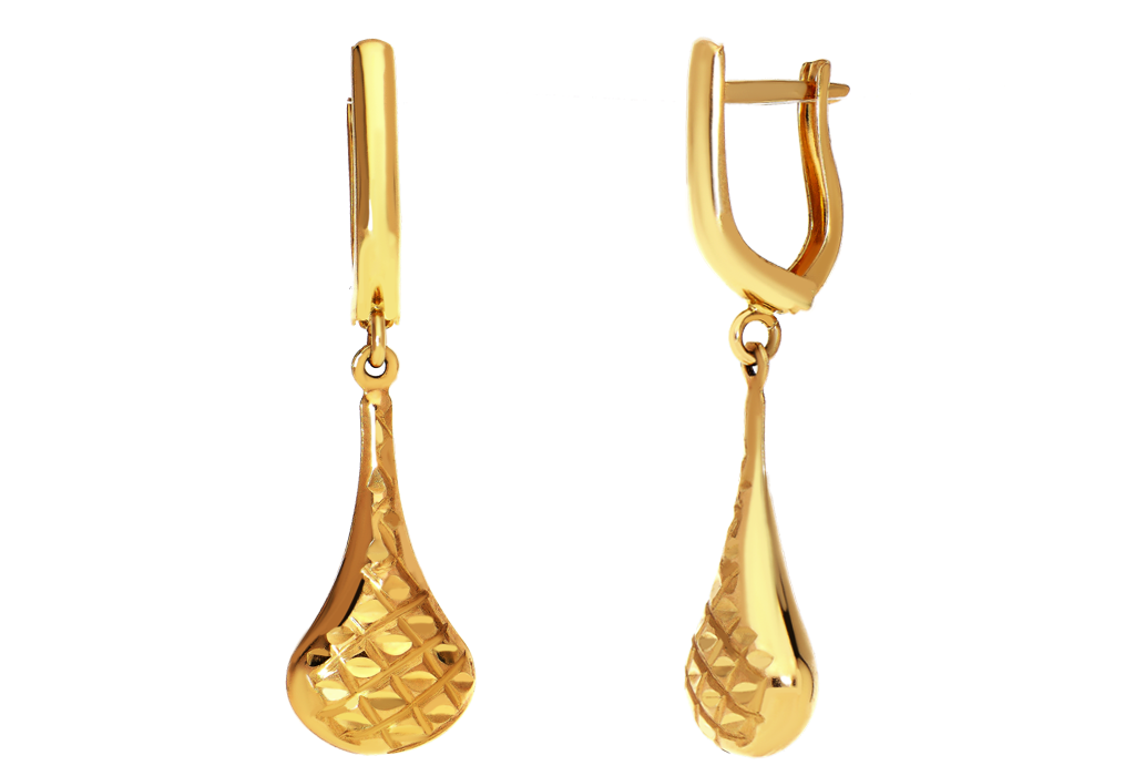 Zlaté visiace náušnice s trblietavým brúsom