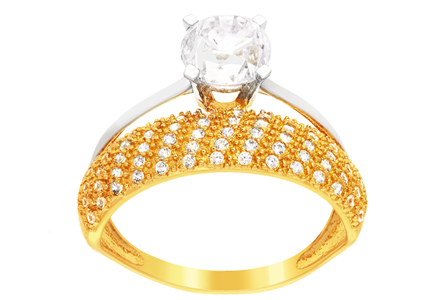 Zlatý zásnubný prsteň s krištáľmi